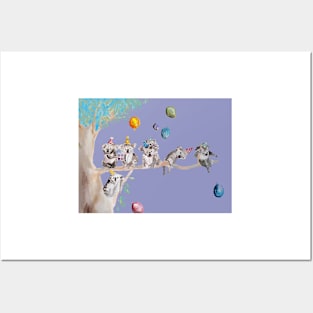 Koala Watercolor Painting, The Koalas Birthday Party - on Purple Posters and Art